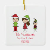 Niedliche Weihnachtscharterfamilie von 3 Keramikornament (Vorderseite)