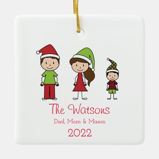 Niedliche Weihnachtscharterfamilie von 3 Keramikornament (Vorderseite)