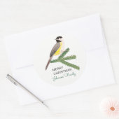Niedliche Weihnachtschickade, gelber Vogel & grüne Runder Aufkleber (Umschlag)