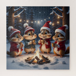 Niedliche Weihnachtschipmunker Rund um ein Campfeu Puzzle