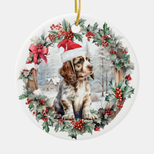 Niedliche Weihnachtscocker Spaniel Hündchen Weihna Keramik Ornament (Vorne)
