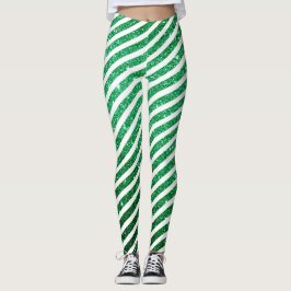 Niedliche Weihnachtscreme Candy Cane Glitzer Green Leggings