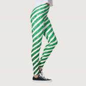 Niedliche Weihnachtscreme Candy Cane Glitzer Green Leggings (Rechts)