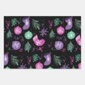 Niedliche Weihnachtsdächer Schneeflocken Muster Geschenkpapier Set (Vorderseite)