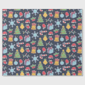 Niedliche Weihnachtsdekoration Doodles Muster Geschenkpapier (Flach)