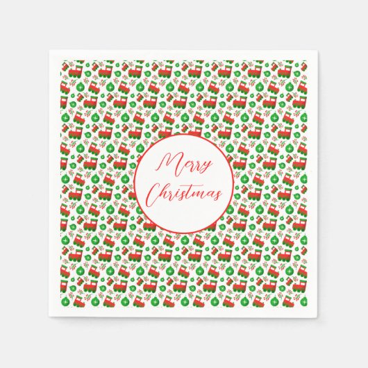 Niedliche Weihnachtsdekoration in Rot-Grün Serviette (Vorderseite)