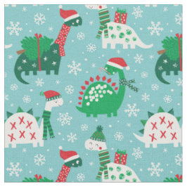 Niedliche Weihnachtsdinosaurier auf blau Stoff