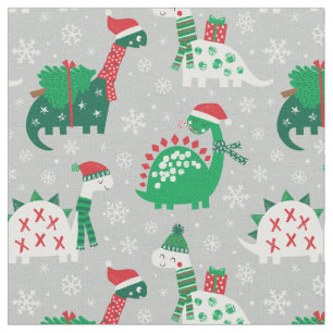 Niedliche Weihnachtsdinosaurier auf grau Stoff