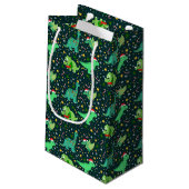 Niedliche Weihnachtsdinosaurier Kleine Geschenktüte (Rückseite Schrägansicht)