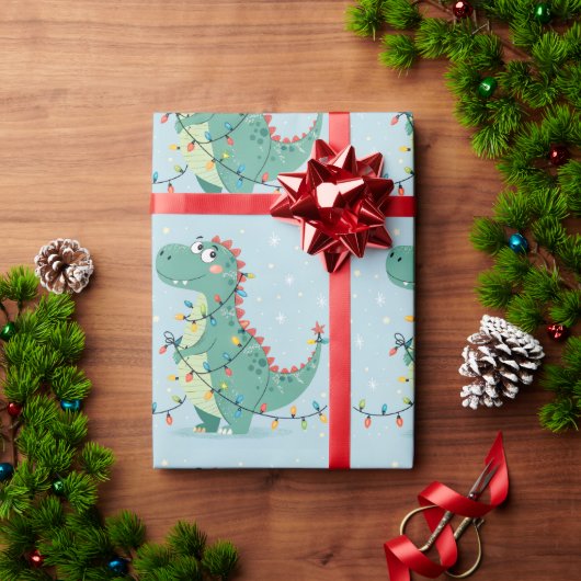 Niedliche Weihnachtsdinosaurier Lights Kids Wrappi Geschenkpapier (Feiertagsgeschenk)