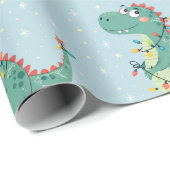 Niedliche Weihnachtsdinosaurier Lights Kids Wrappi Geschenkpapier (Rolleneckpunkt)