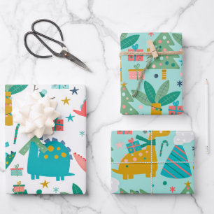Niedliche Weihnachtsdinosaurier Muster Geschenkpapier Set