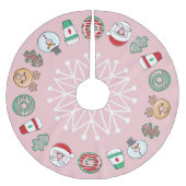 Niedliche WeihnachtsDonuts und Kaffee I Snowflake Polyester Weihnachtsbaumdecke (Vorderseite)