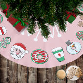 Niedliche WeihnachtsDonuts und Kaffee I Snowflake Polyester Weihnachtsbaumdecke