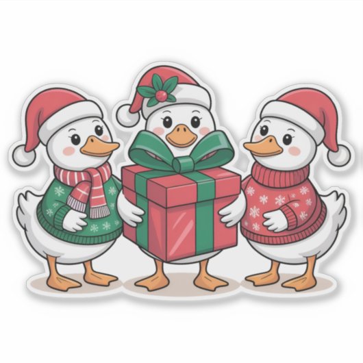 Niedliche Weihnachtsducks Cartoon Art-68105 Aufkleber (Vorderseite)
