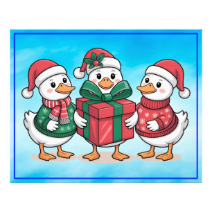 Niedliche Weihnachtsducks Cartoon Art-68105 Fotodruck
