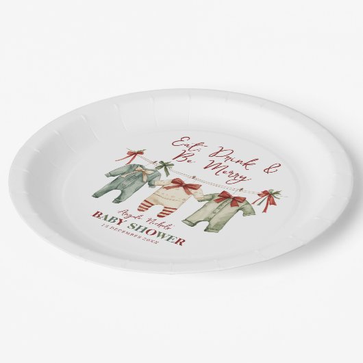 Niedliche Weihnachtsdusche im Wasserfarben Pappteller (Schrägansicht)