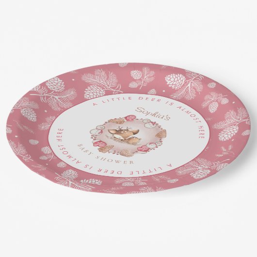 Niedliche Weihnachtsdusche Rosa Hirschmädchen Pappteller (Schrägansicht)