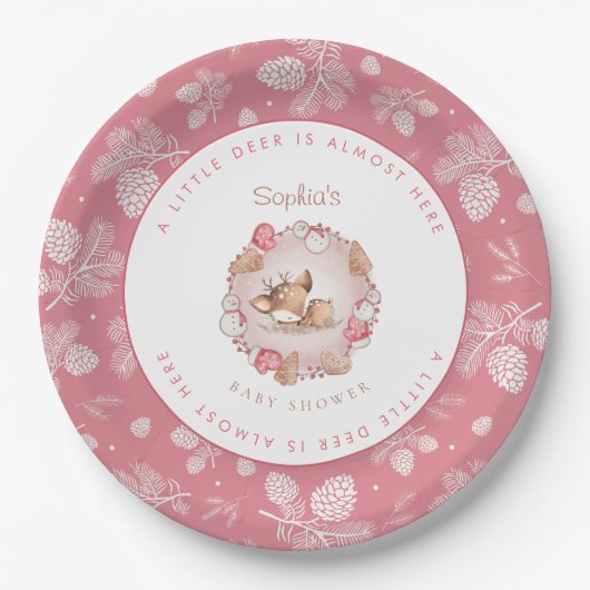 Niedliche Weihnachtsdusche Rosa Hirschmädchen Pappteller (Vorderseite)