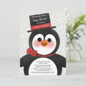 Niedliche Weihnachtsdusche Tuxedo Pinguin Kinderdu Einladung (Stehend Vorderseite)