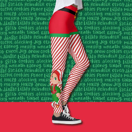 Niedliche Weihnachtself Frauen Rot & Grün Streifen Leggings