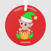 Niedliche Weihnachtself & Happy Holidays Oma auf R Ornament (Rückseite)