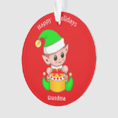 Niedliche Weihnachtself & Happy Holidays Oma auf R Ornament (Vorderseite)