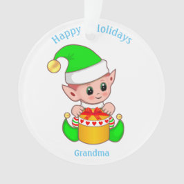 Niedliche Weihnachtself & Happy Holidays Oma Ornament