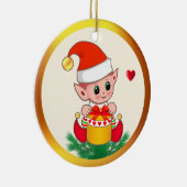 Niedliche Weihnachtself & Herz Keramik Ornament (Rechts)