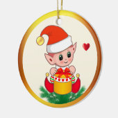 Niedliche Weihnachtself & Herz Keramik Ornament (Links)