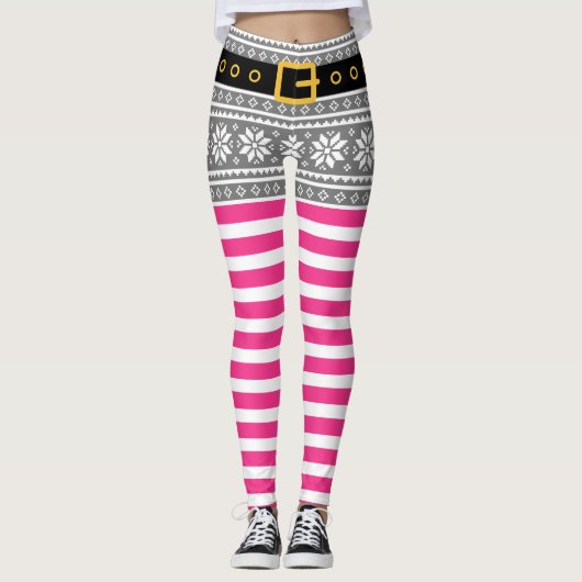 Niedliche Weihnachtself-Leggings (grau & rosa) Leggings (Vorderseite)