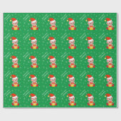 Niedliche Weihnachtself & Schneeflocken auf Grün Geschenkpapier (Flach)