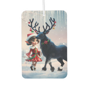 Niedliche Weihnachtself und dunkle Rentiere. Autolufterfrischer