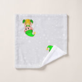 Niedliche Weihnachtselfen auf Lichtsilber Grau Badhandtuch Set (Waschlappen)