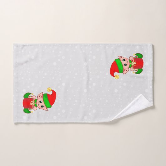 Niedliche Weihnachtselfen auf Lichtsilber Grau Badhandtuch Set (Handtuch)
