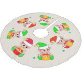 Niedliche Weihnachtselfen auf Light Beige Polyester Weihnachtsbaumdecke (Schrägansicht)