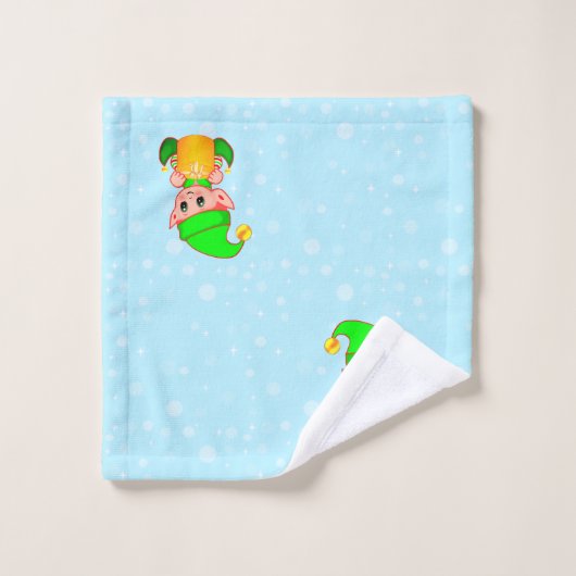 Niedliche Weihnachtselfen auf Light Blue Badhandtuch Set (Waschlappen)