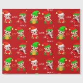 Niedliche Weihnachtselfen auf Rot Geschenkpapier (Flach)