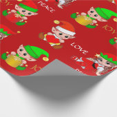Niedliche Weihnachtselfen auf Rot Geschenkpapier (Ecke)