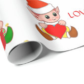 Niedliche Weihnachtselfen auf Weiß Geschenkpapier (Rolleneckpunkt)