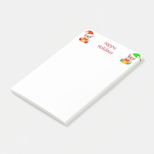 Niedliche Weihnachtselfen auf Weiß Post-it Klebezettel (angewinkelt)