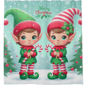 Niedliche Weihnachtselfen Duschvorhang