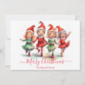 Niedliche Weihnachtselfen Feiertagskarte (Vorderseite)