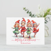 Niedliche Weihnachtselfen Feiertagskarte (Stehend Vorderseite)