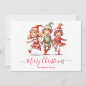 Niedliche Weihnachtselfen Feiertagskarte (Vorderseite)