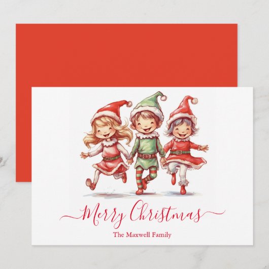 Niedliche Weihnachtselfen Feiertagskarte (Vorne/Hinten)
