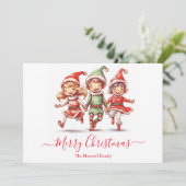 Niedliche Weihnachtselfen Feiertagskarte (Stehend Vorderseite)