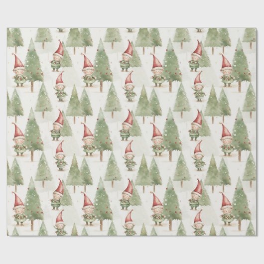 Niedliche Weihnachtselfen Geschenkpapier (Flach)