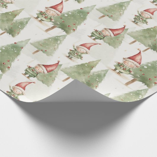 Niedliche Weihnachtselfen Geschenkpapier (Ecke)