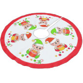 Niedliche Weihnachtselfen in Weiß mit Rotem Rahmen Polyester Weihnachtsbaumdecke (Schrägansicht)